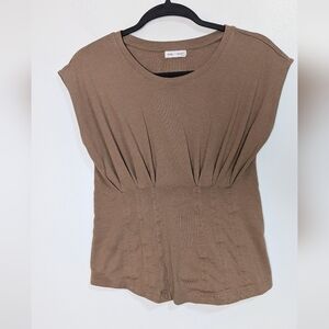 Good American Modal Blend Brown Pleated Cap Sleeve Top Size 2